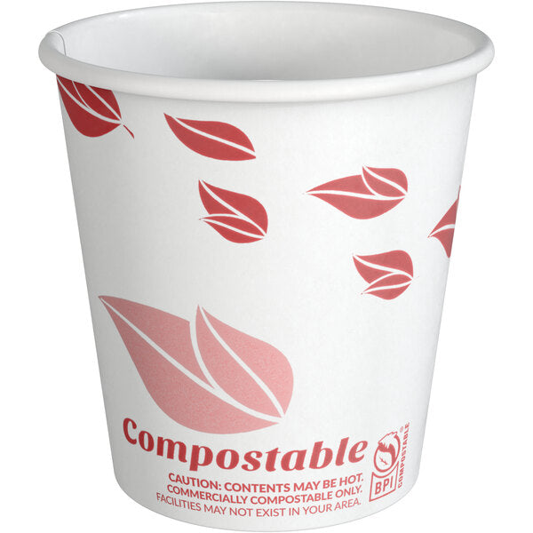 EcoChoice 8 oz. Tall Leaf Print Compostable Paper Hot Cup - 1,000/Case