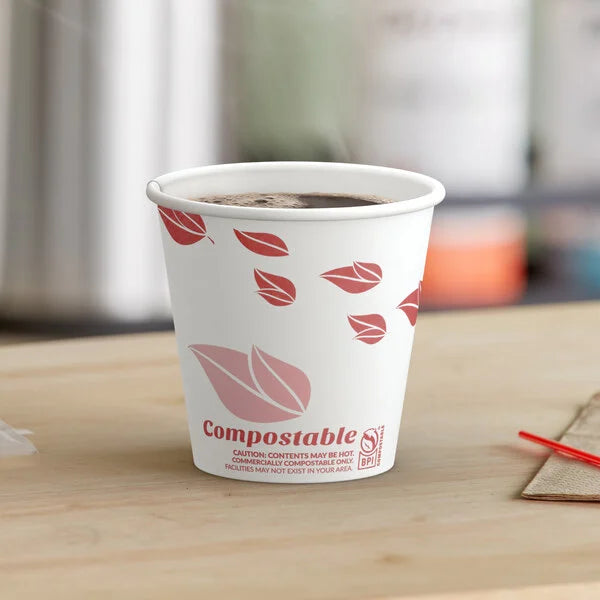 EcoChoice 8 oz. Tall Leaf Print Compostable Paper Hot Cup - 1,000/Case
