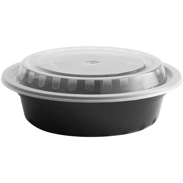 Choice 16 oz. Black Round Microwavable Heavy Weight Container with Lid - 150/Case