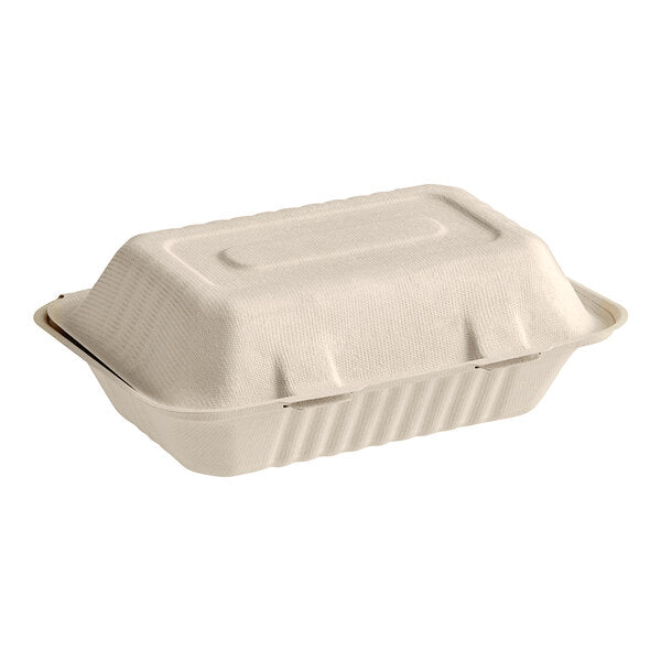 EcoChoice 9" x 6" x 3" Compostable No PFAS Added White Plant Fiber 1 Compartment Take-Out Container - 200/Case