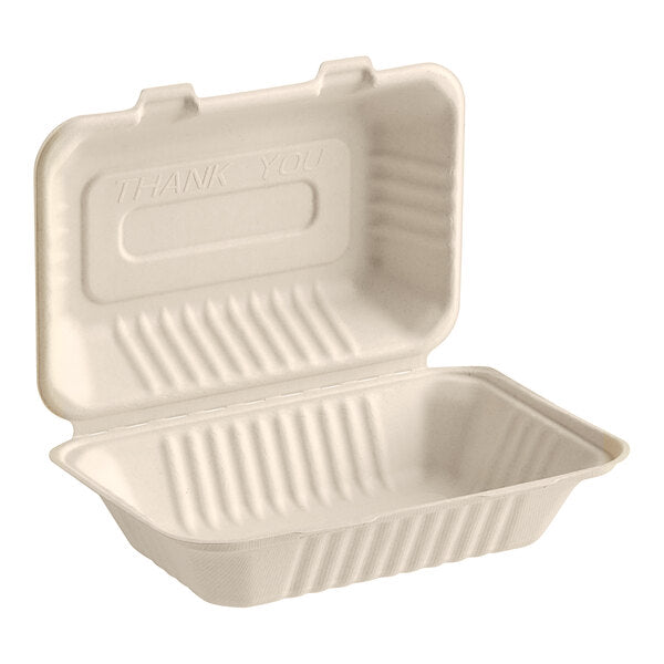 EcoChoice 9" x 6" x 3" Compostable No PFAS Added White Plant Fiber 1 Compartment Take-Out Container - 200/Case