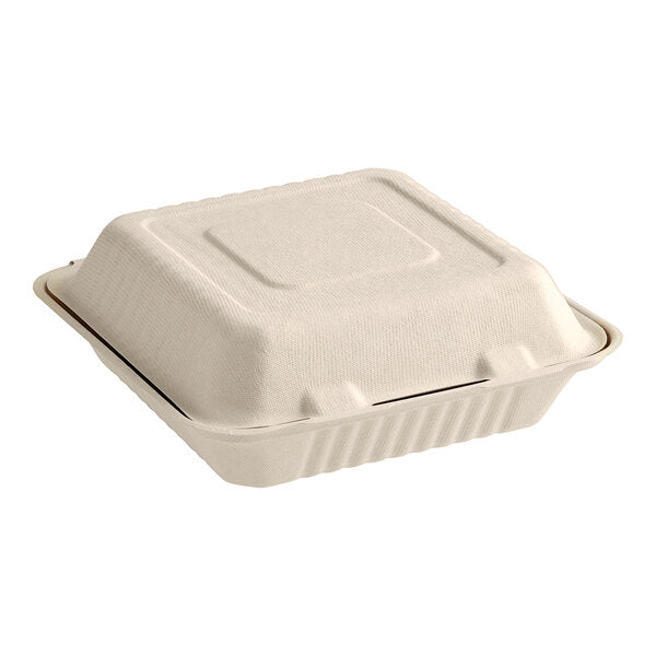 EcoChoice 9" x 9" x 3" Compostable No PFAS Added White Plant Fiber 1 Compartment Take-Out Box - 200/Case