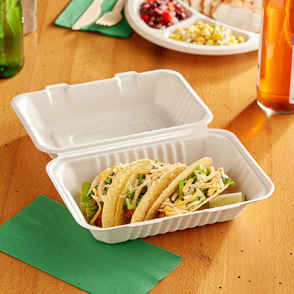 EcoChoice 9" x 6" x 3" Compostable No PFAS Added White Plant Fiber 1 Compartment Take-Out Container - 200/Case