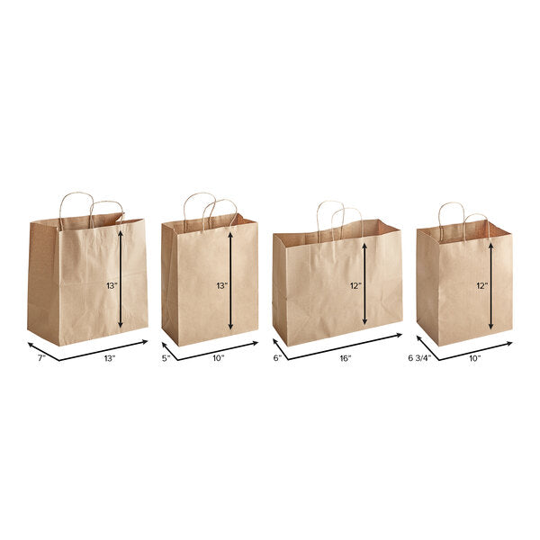 Choice 10" x 6 3/4" x 12" Natural Kraft Paper Customizable Shopping Bag with Handles - 250/Case