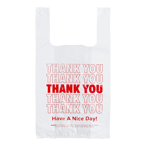 Choice 1/8 Small Size White "Thank You" Standard-Duty Plastic T-Shirt Bag - 1,000/Case
