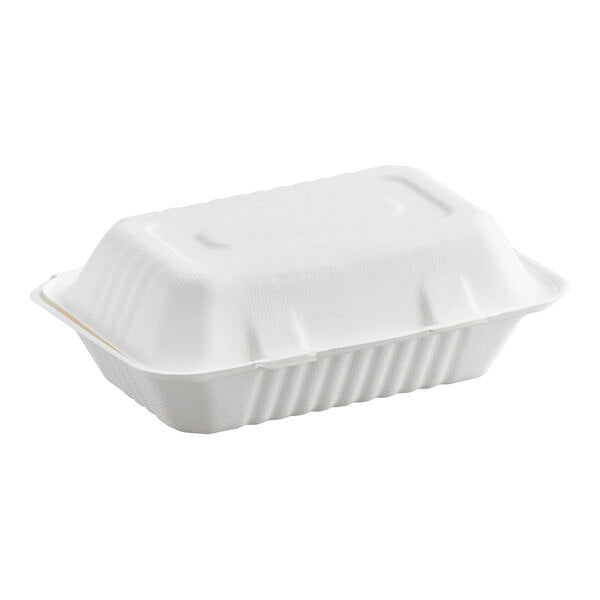 EcoChoice 9" x 6" x 3" Compostable No PFAS Added White Plant Fiber 1 Compartment Take-Out Container - 200/Case