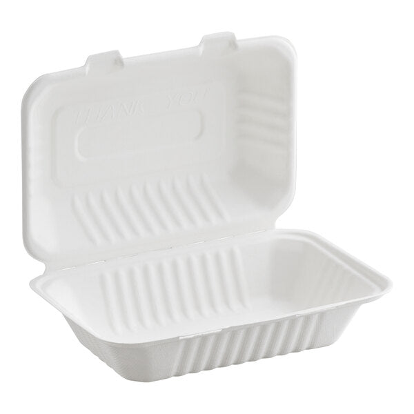 EcoChoice 9" x 6" x 3" Compostable No PFAS Added White Plant Fiber 1 Compartment Take-Out Container - 200/Case
