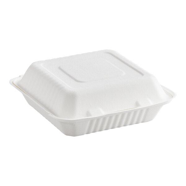 EcoChoice 9" x 9" x 3" Compostable No PFAS Added White Plant Fiber 1 Compartment Take-Out Box - 200/Case