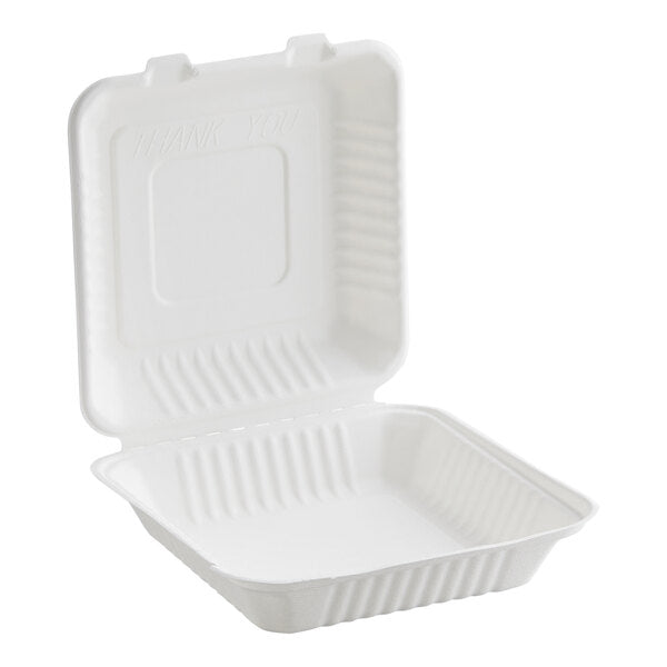 EcoChoice 9" x 9" x 3" Compostable No PFAS Added White Plant Fiber 1 Compartment Take-Out Box - 200/Case