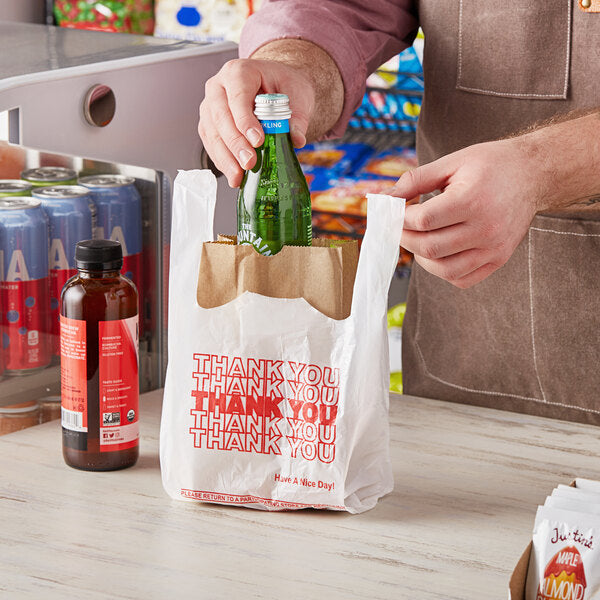 Choice 1/8 Small Size White "Thank You" Standard-Duty Plastic T-Shirt Bag - 1,000/Case