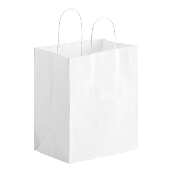 Duro 10" x 6 3/4" x 12" Bistro Natural Kraft Paper Shopping Bag with Handles - 250/Bundle