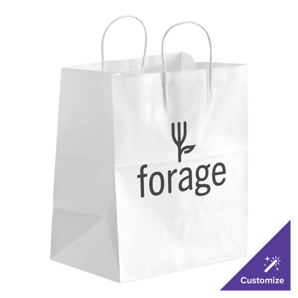 Choice 10" x 6 3/4" x 12" White Paper Customizable Shopping Bag with Handles - 250/Case