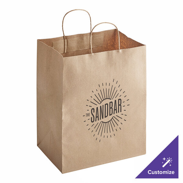 Choice 10" x 6 3/4" x 12" Natural Kraft Paper Customizable Shopping Bag with Handles - 250/Case