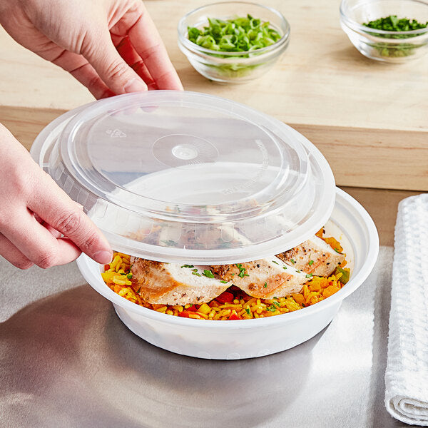 Choice 24 oz. Black Round Microwavable Heavy Weight Container with Lid - 150/Case