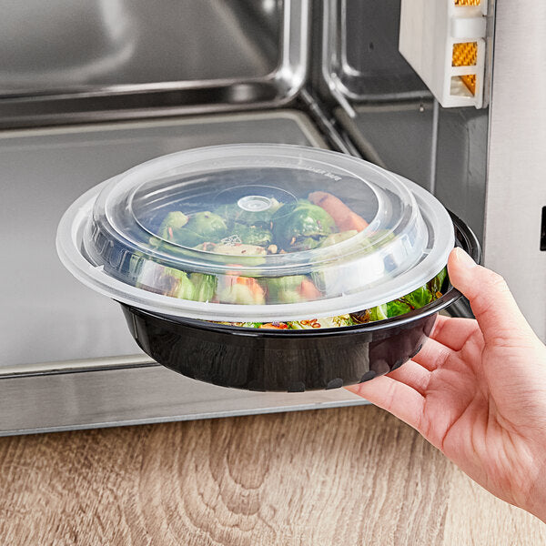 Choice 24 oz. Black Round Microwavable Heavy Weight Container with Lid - 150/Case