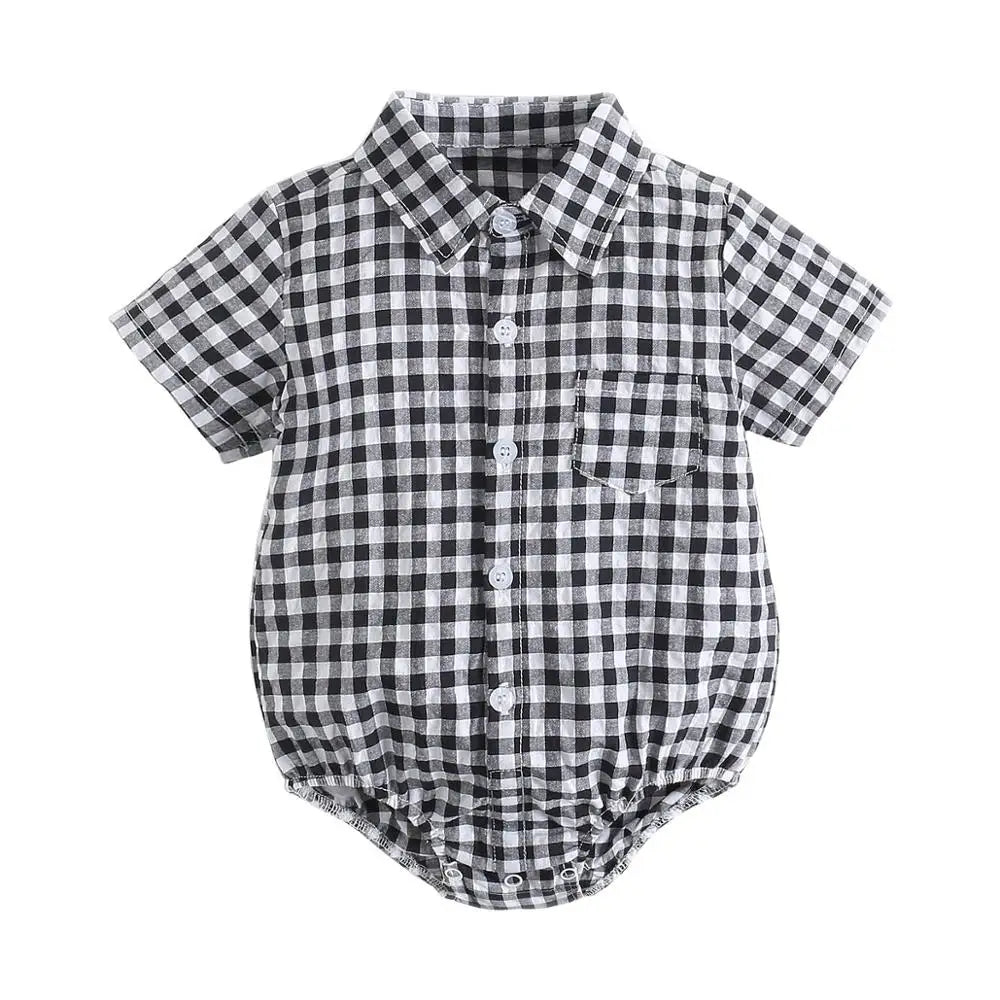 Summer Baby Boy Plaid Bodysuit