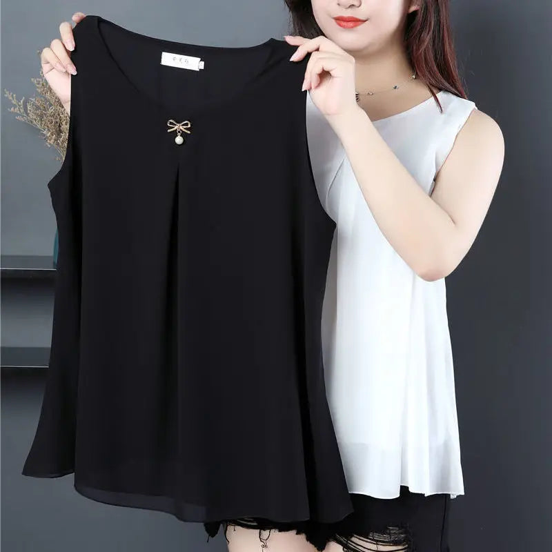Plus Size Sleeveless Chiffon Blouse