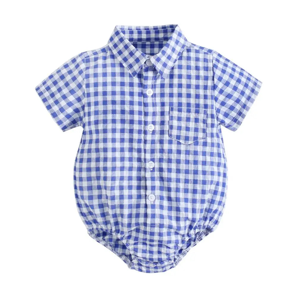 Summer Baby Boy Plaid Bodysuit