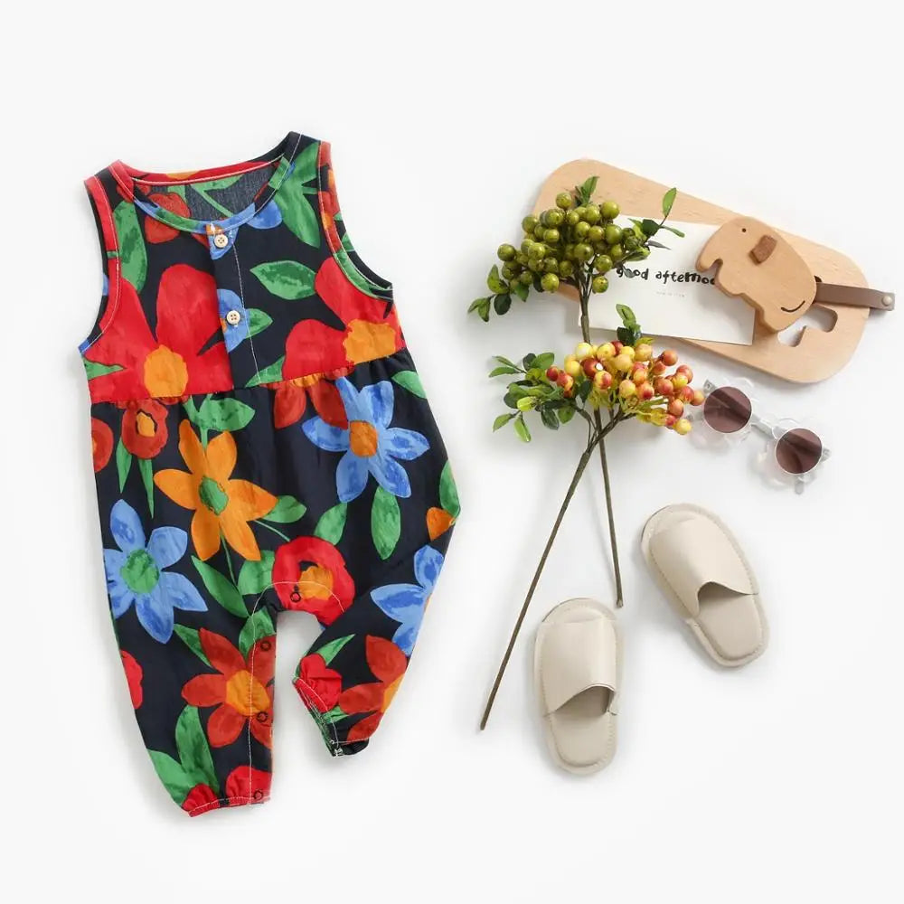 Cute Sleeveless Baby Bodysuits: Summer Floral Cotton Clothing