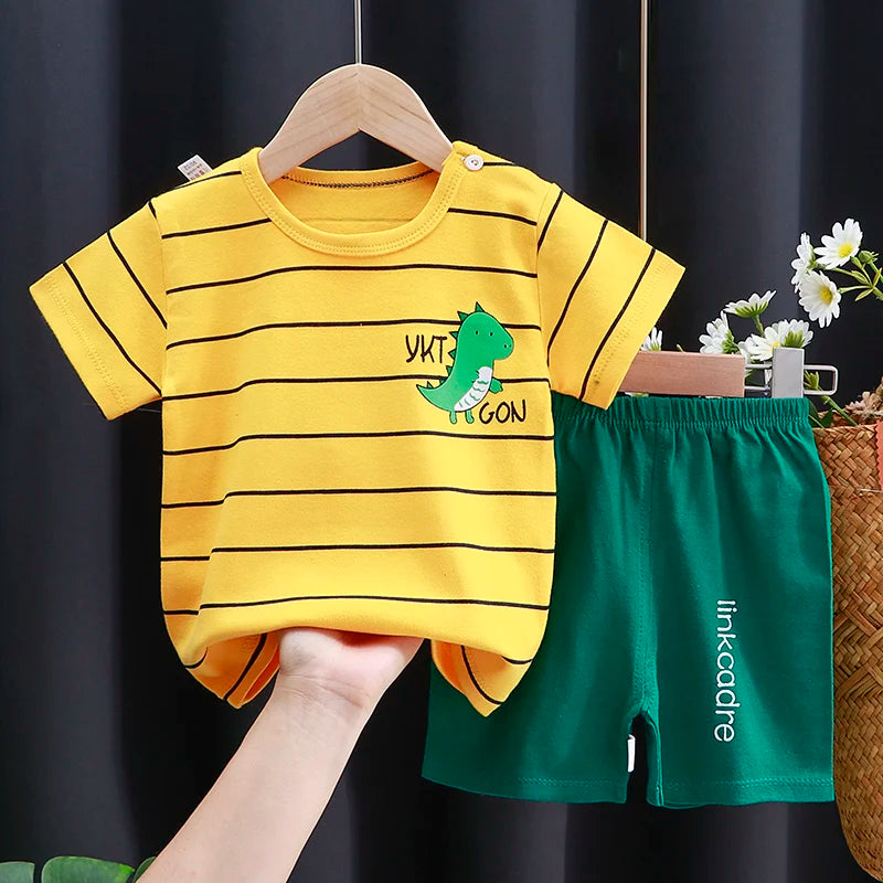 Summer Cotton Cartoon T-Shirt and Shorts Set