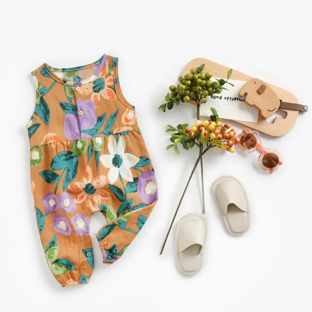 Cute Sleeveless Baby Bodysuits: Summer Floral Cotton Clothing