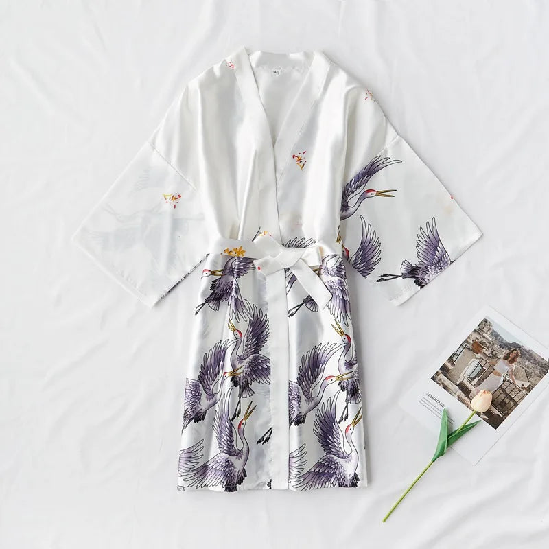 Elegant Satin Silk Kimono Robe