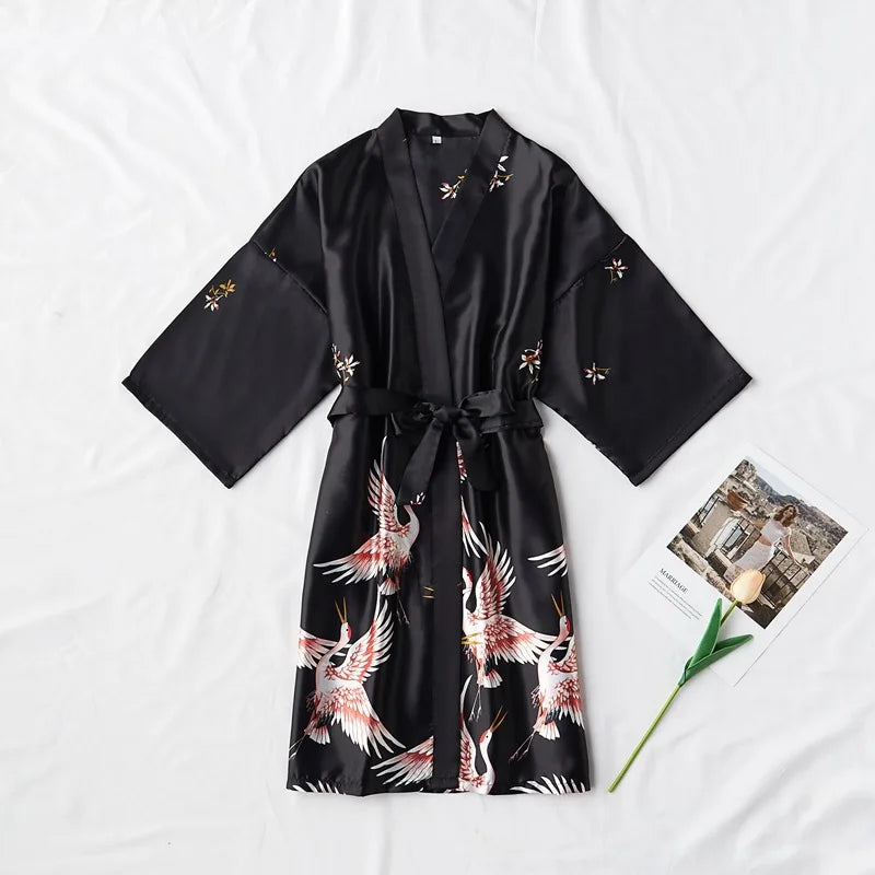 Elegant Satin Silk Kimono Robe