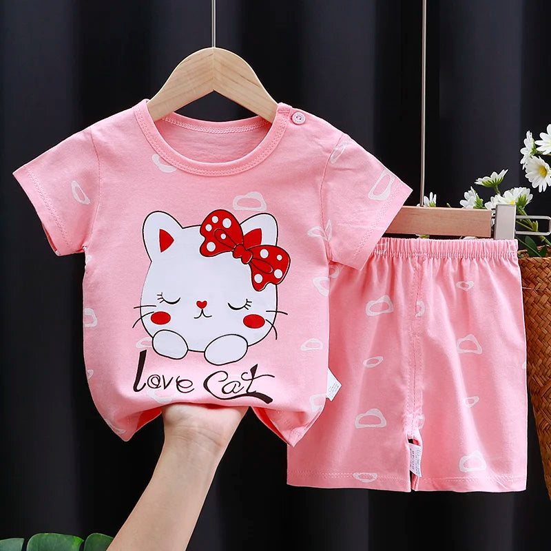 Kids Cotton Cartoon T-Shirt Shorts Set
