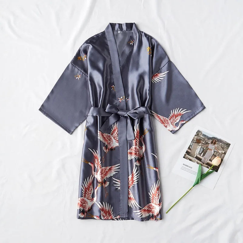 Elegant Satin Silk Kimono Robe