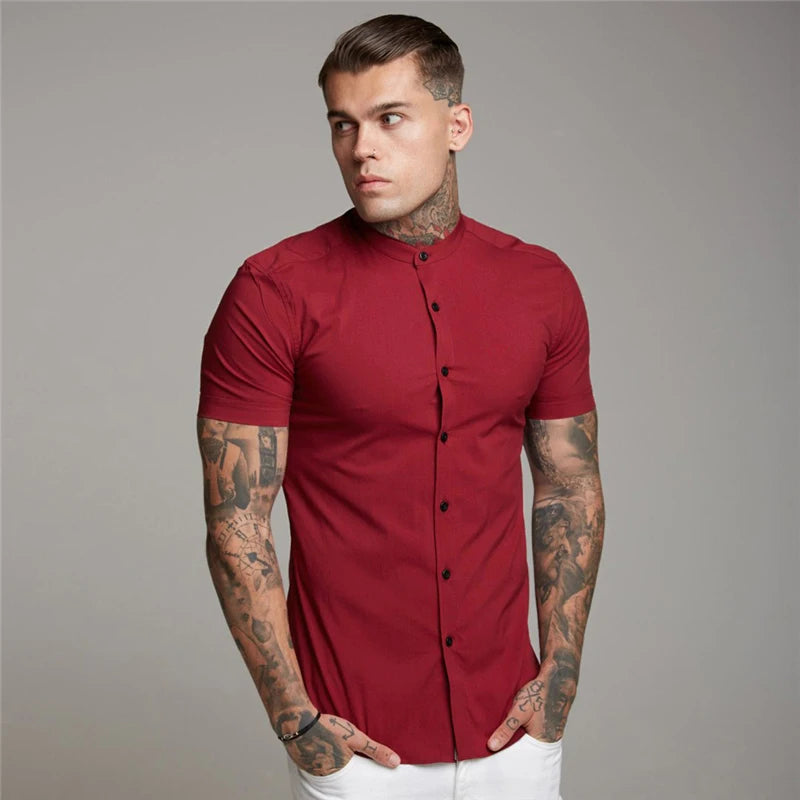 Slim Fit Stand Collar Dress Shirt