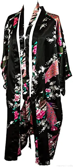 Satin Silk Crane Print Kimono Robe