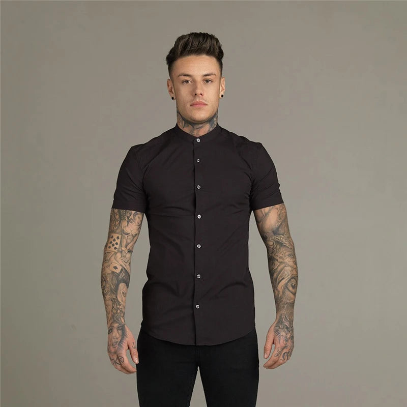 Slim Fit Stand Collar Dress Shirt