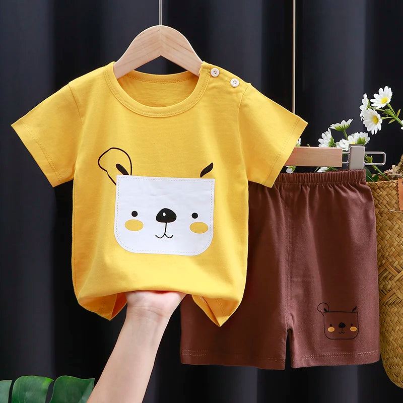 Kids Cotton Cartoon T-Shirt Shorts Set