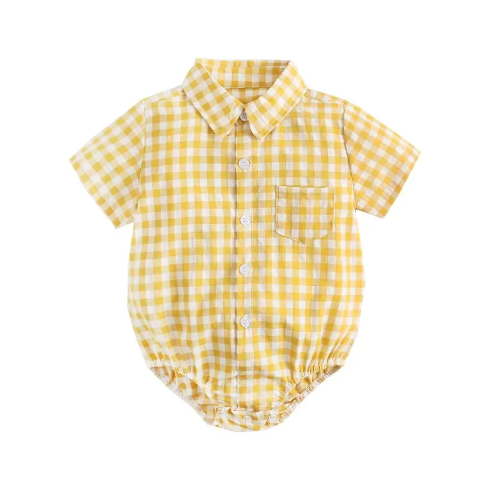 Summer Baby Boy Plaid Bodysuit
