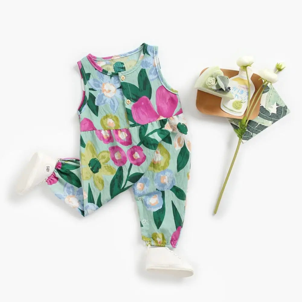Cute Sleeveless Baby Bodysuits: Summer Floral Cotton Clothing