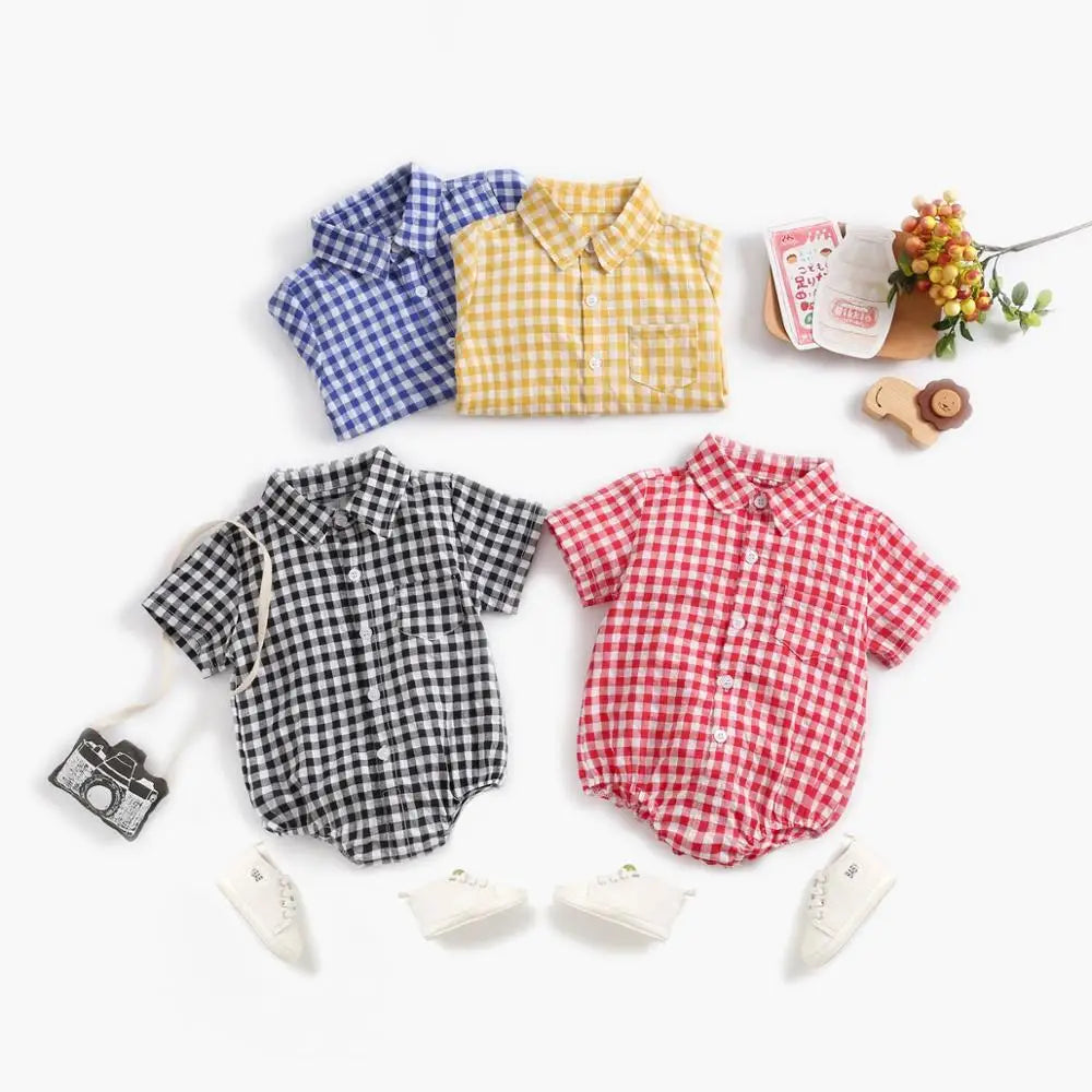 Summer Baby Boy Plaid Bodysuit