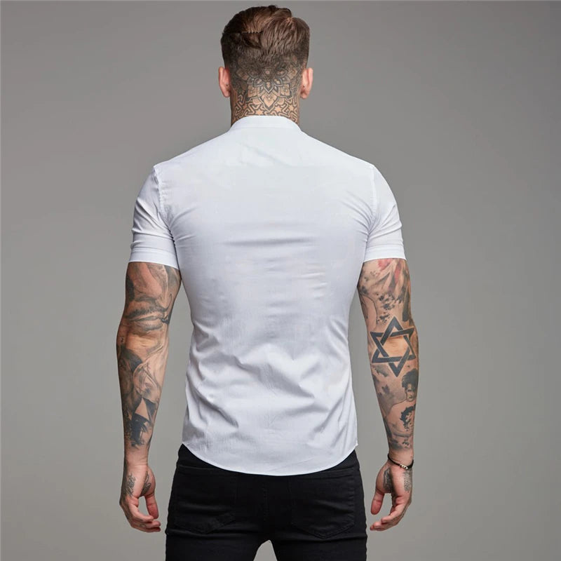 Slim Fit Stand Collar Dress Shirt