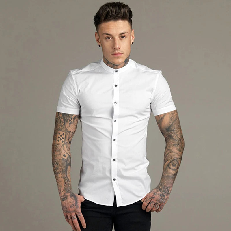 Slim Fit Stand Collar Dress Shirt