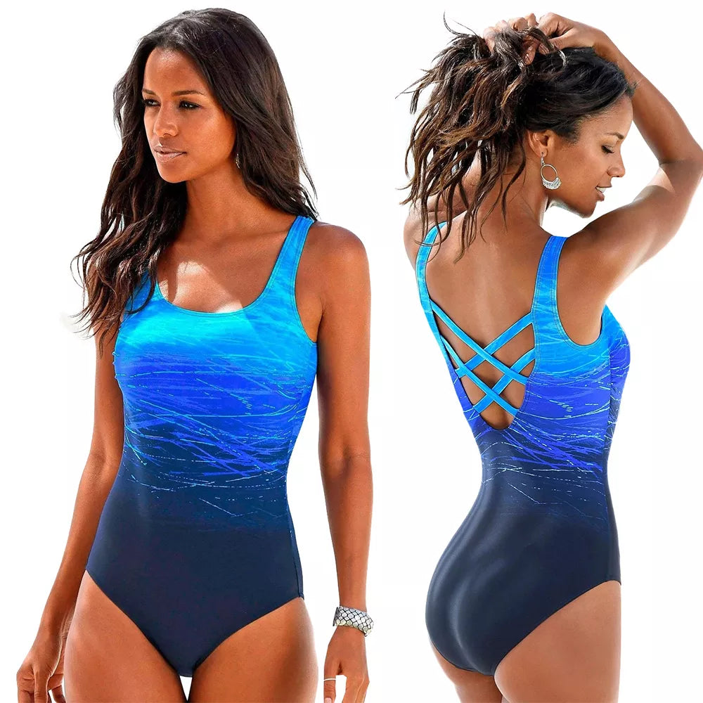 Gradient Print Push Up One Piece Swimsuit