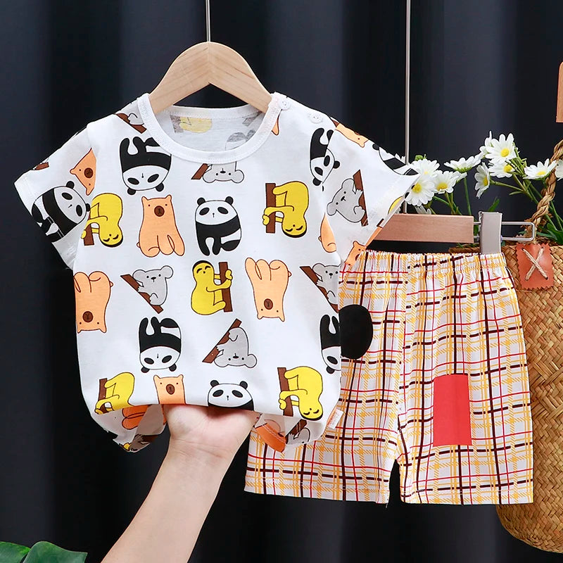 Kids Cotton Cartoon T-Shirt Shorts Set