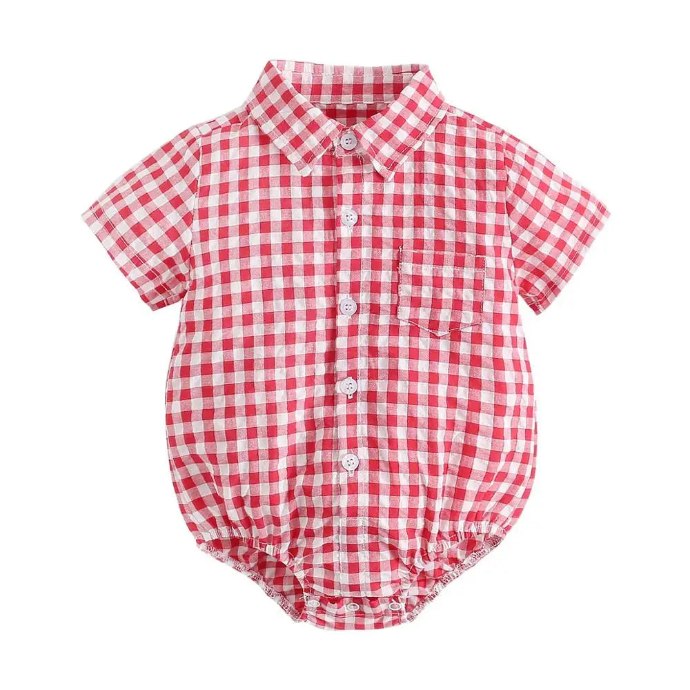 Summer Baby Boy Plaid Bodysuit