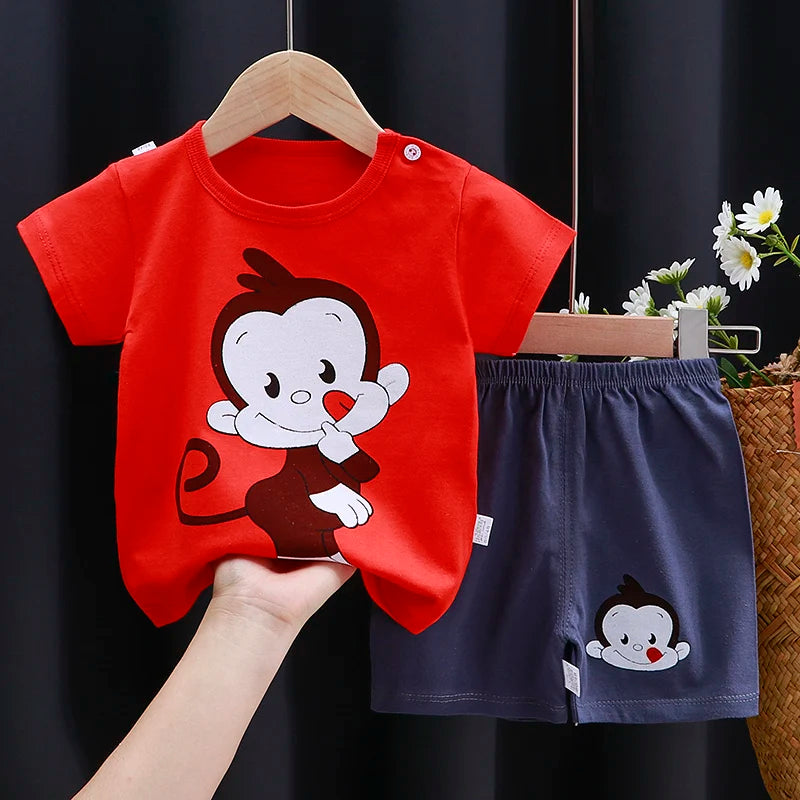 Summer Cotton Cartoon T-Shirt and Shorts Set