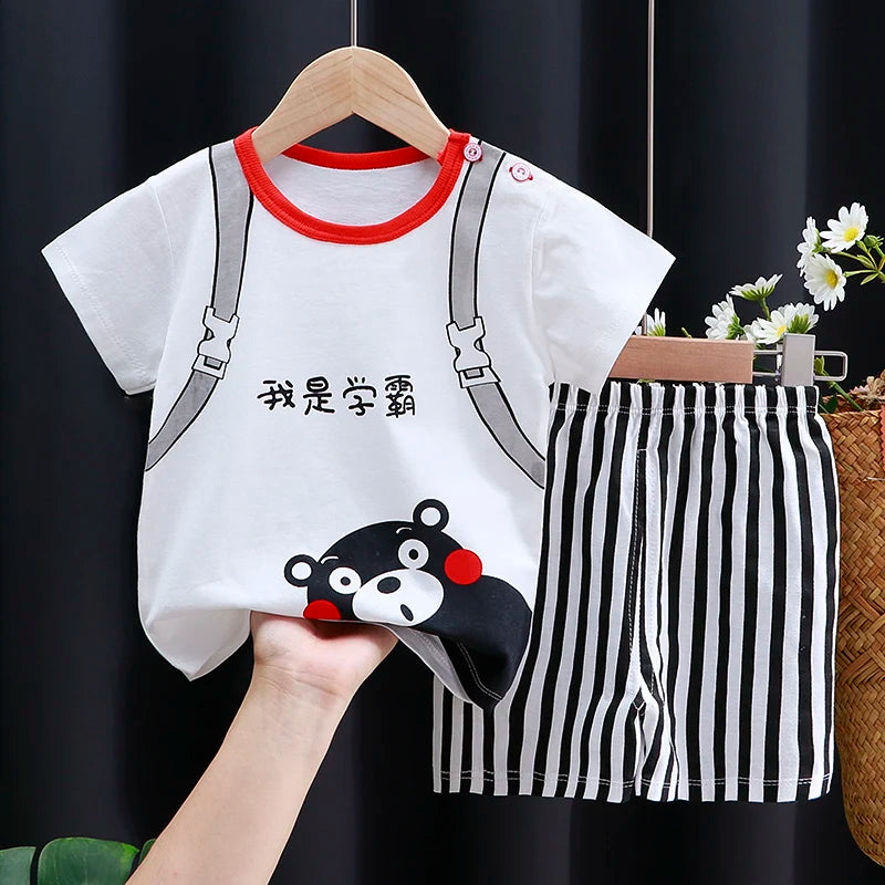 Kids Cotton Cartoon T-Shirt Shorts Set