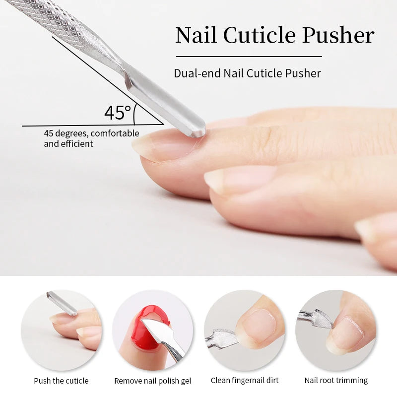 Stainless Steel Cuticle Pusher Remover Manicure Pedicure Nail Care Tool