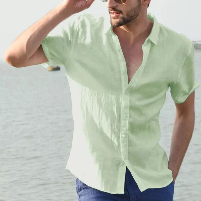 Vintage Casual Cotton Linen Men's Short Sleeve Shirt