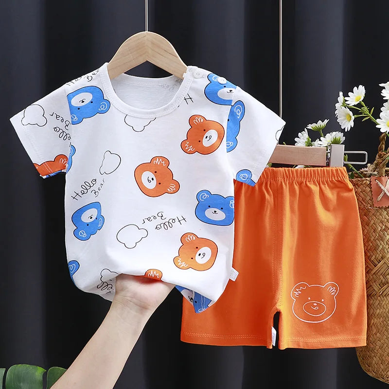 Kids Cotton Cartoon T-Shirt Shorts Set