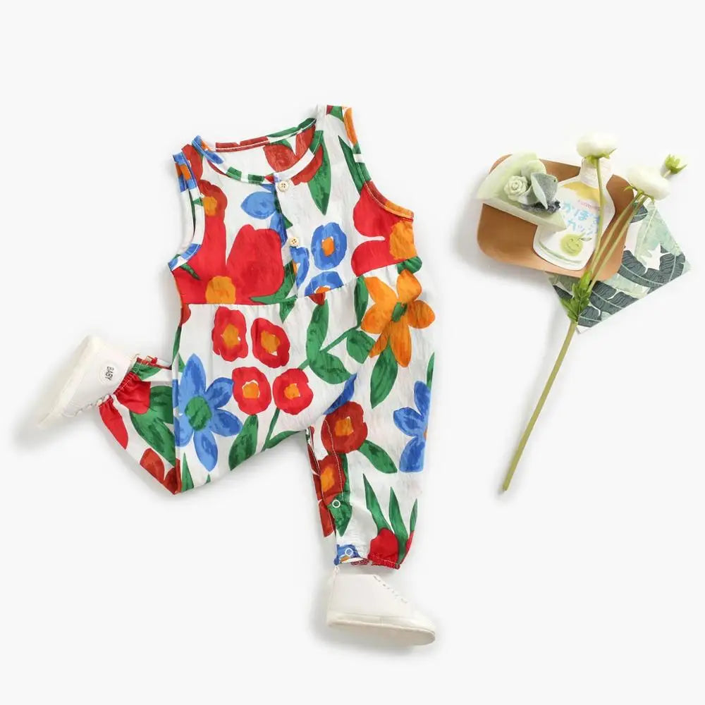 Cute Sleeveless Baby Bodysuits: Summer Floral Cotton Clothing