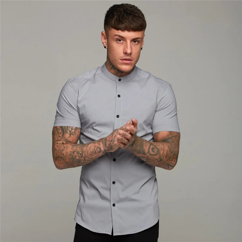 Slim Fit Stand Collar Dress Shirt