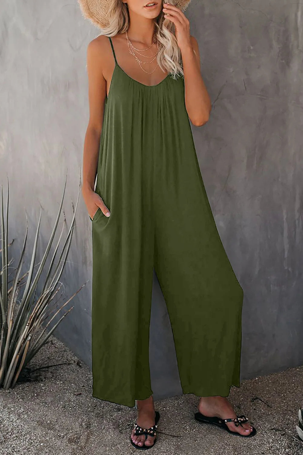 Summer Solid Color Pocket Jumpsuit