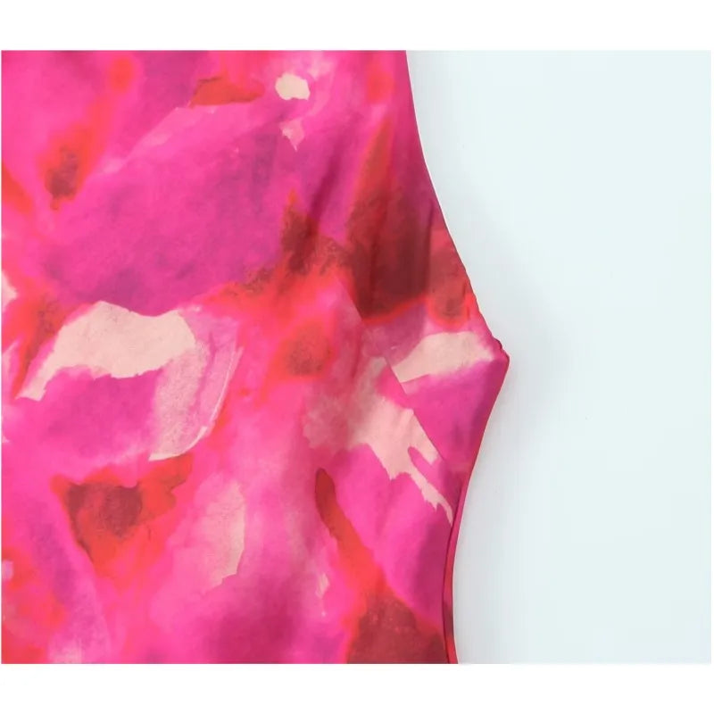 Elegant Printed Satin Midi Dress